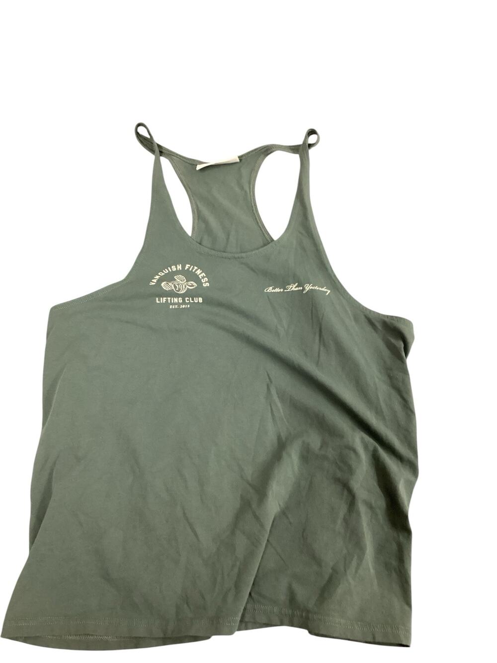 Vanquish Fitness Better Than Yesterday Racerback Tank Top Sage Green Size M